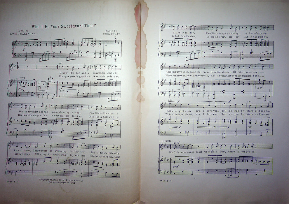 Sheet Music Who'll Be Your Sweetheart Then J Will Callahan Paul Pratt 1915 Song 3