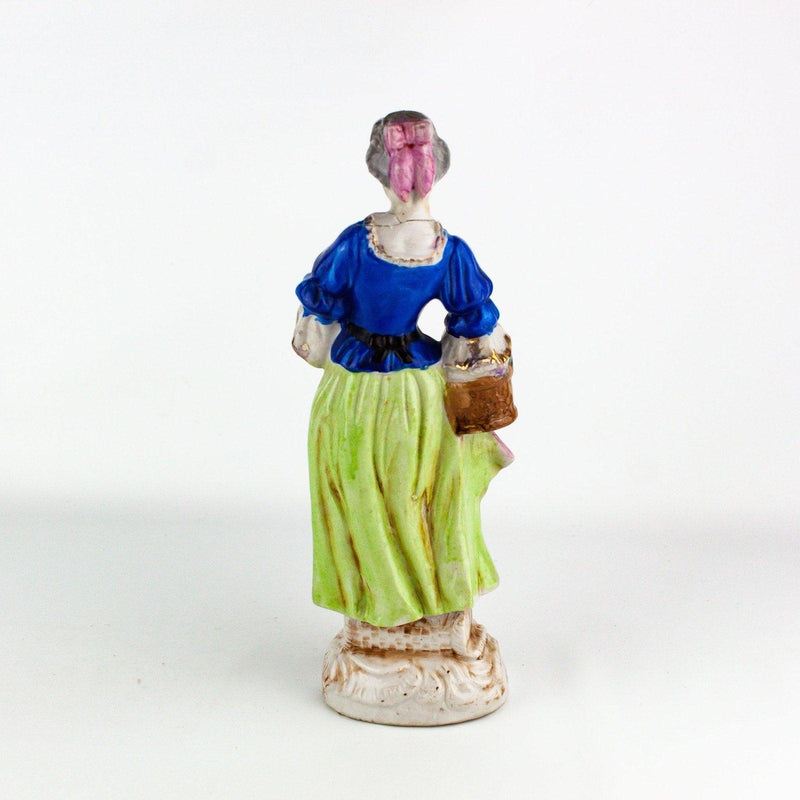 Occupied Japan Victorian Colonial Woman w/ Basket of Flowers 10 Inches 5