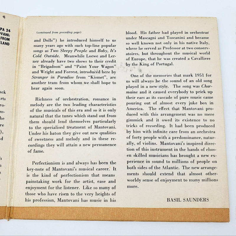 Mantovani And His Orchestra Song Hits From Theatreland LP Record London 1955 5