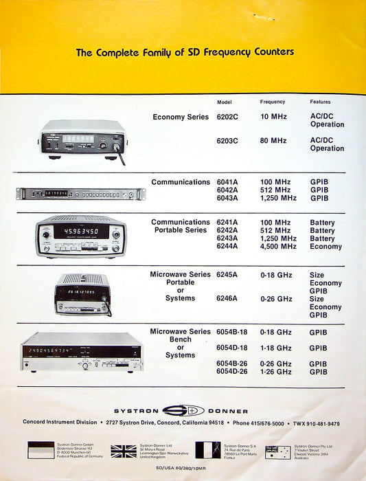 Systron Donner Communication Systems Counters Brochures 6040A, 6244A & More