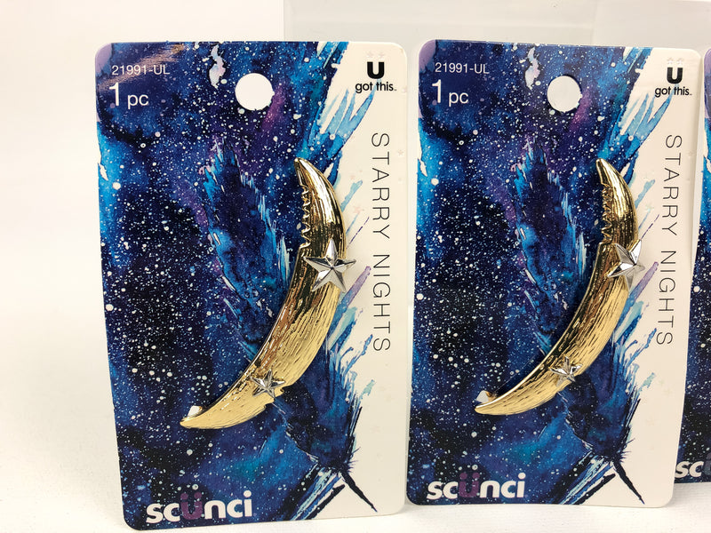 (3pk) Scunci Hair Clip Accessory Starry Nights Gold Moon Silver Star 21991-UL