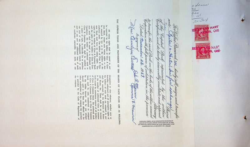 Reiter Dairy Company Stock Certificate Bond Scripophilly Akron Ohio 1965 No 238