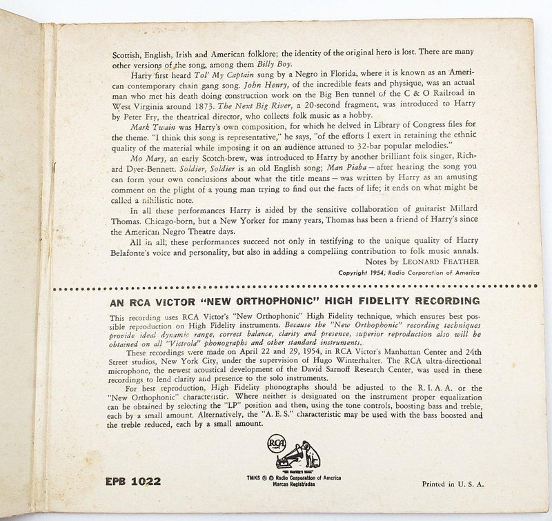 Harry Belafonte Mark Twain And Other Folk Favorites 45 RPM 2x EP Record RCA 1954 3