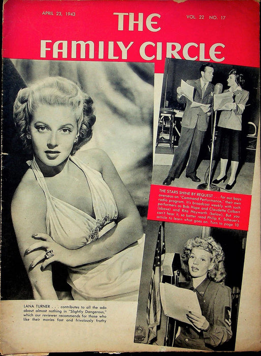 The Family Circle Magazine April 23 1943 Lana Turner Bob Hope Claudette Colbert 1