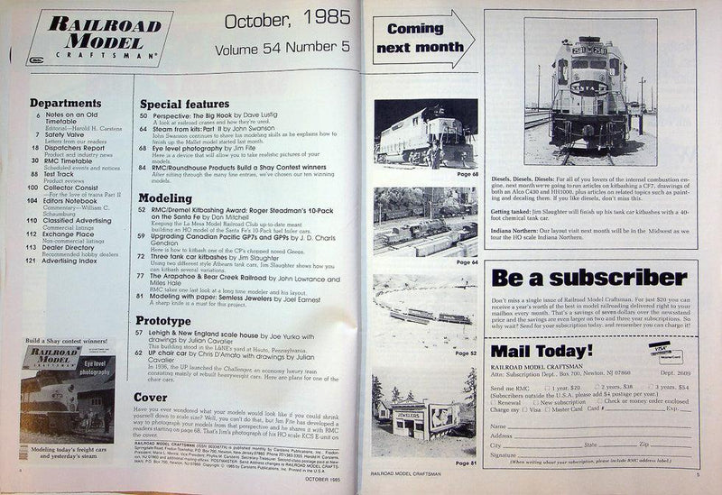 Railroad Model Craftsman Magazine October 1985 Vol 54 No 5 Eye Level Photography
