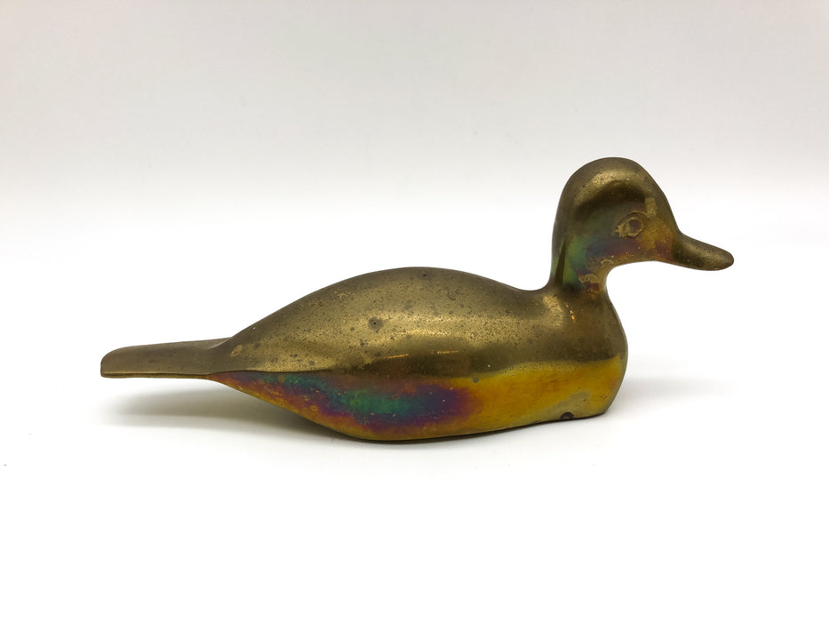 Vintage Solid Brass Duck Figurine Statue Mid Century Modern 8.5in x 3.25in