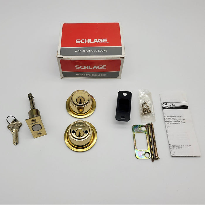 Schlage Deadbolt Double Cylinder 2-3/8" to 2-3/4" Backset Bright Brass B162N