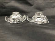 Vintage Duncan Miller Candle Holders Clear Glass Trillium Flower Blossoms Pedals 6