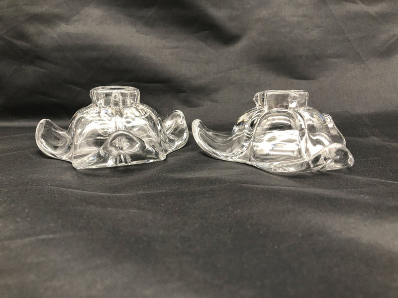 Vintage Duncan Miller Candle Holders Clear Glass Trillium Flower Blossoms Pedals 6