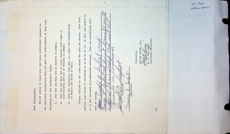 Reiter Dairy Company Stock Certificate Bond Scripophilly Akron Ohio 1965 No 205