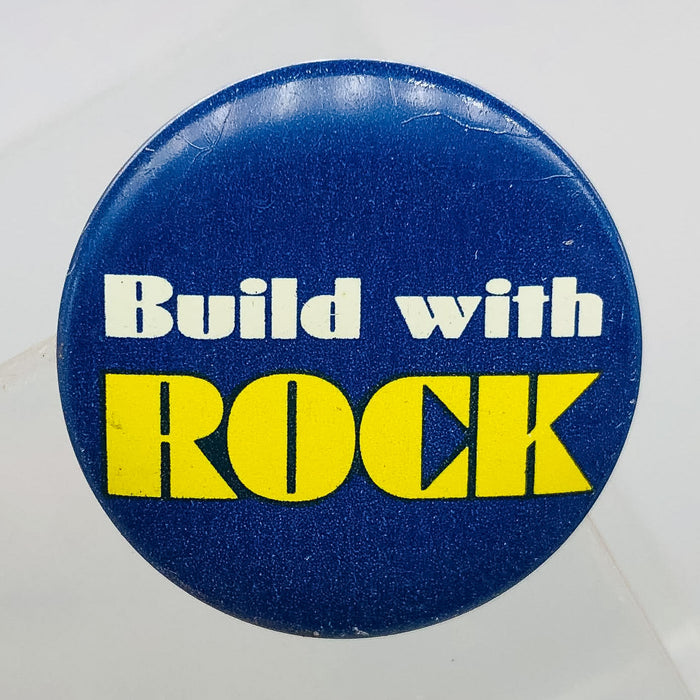 Build With Rock Button Pinback 1" Indiana Dem. Lt. Governor Robert Rock 1960s 2