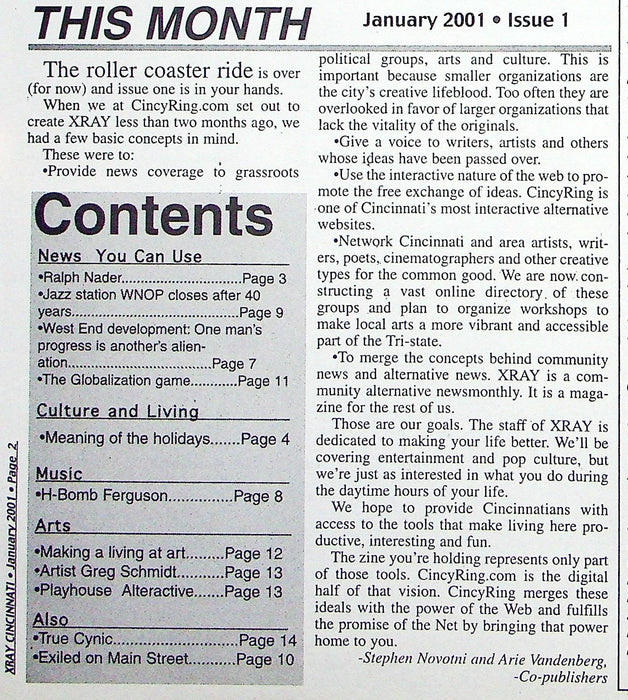 XRay Cincinnati Magazine 2001 Vol 1 Issue 1 1st Issue, Ralph Nader Column 2