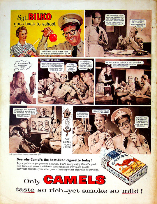 1956 Camel Cigarettes Print Ad Sgt. Bilko Goes Back To School 13"x10"