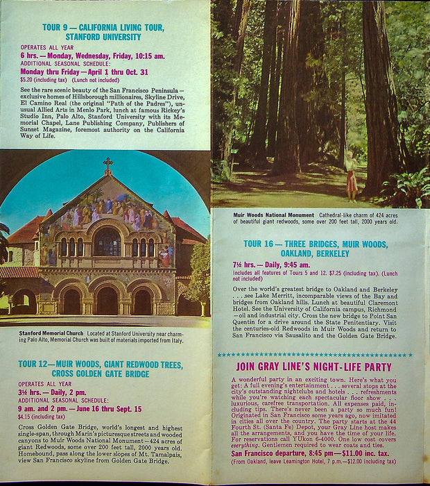 1967 San Francisco The Gray Line Sight Seeing Brochure Tri-Fold