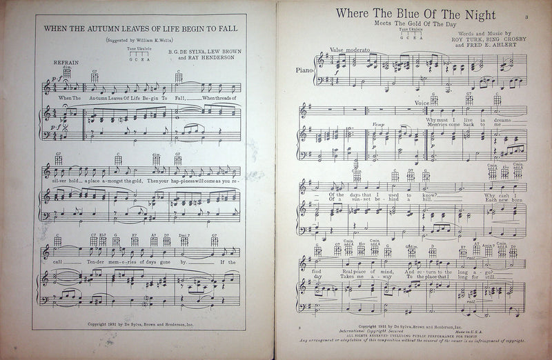Sheet Music Where The Blue Of The Night Meets The Gold Of The Day Bing Crosby 2
