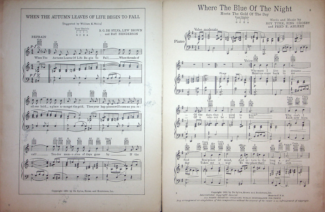 Sheet Music Where The Blue Of The Night Meets The Gold Of The Day Bing Crosby 2