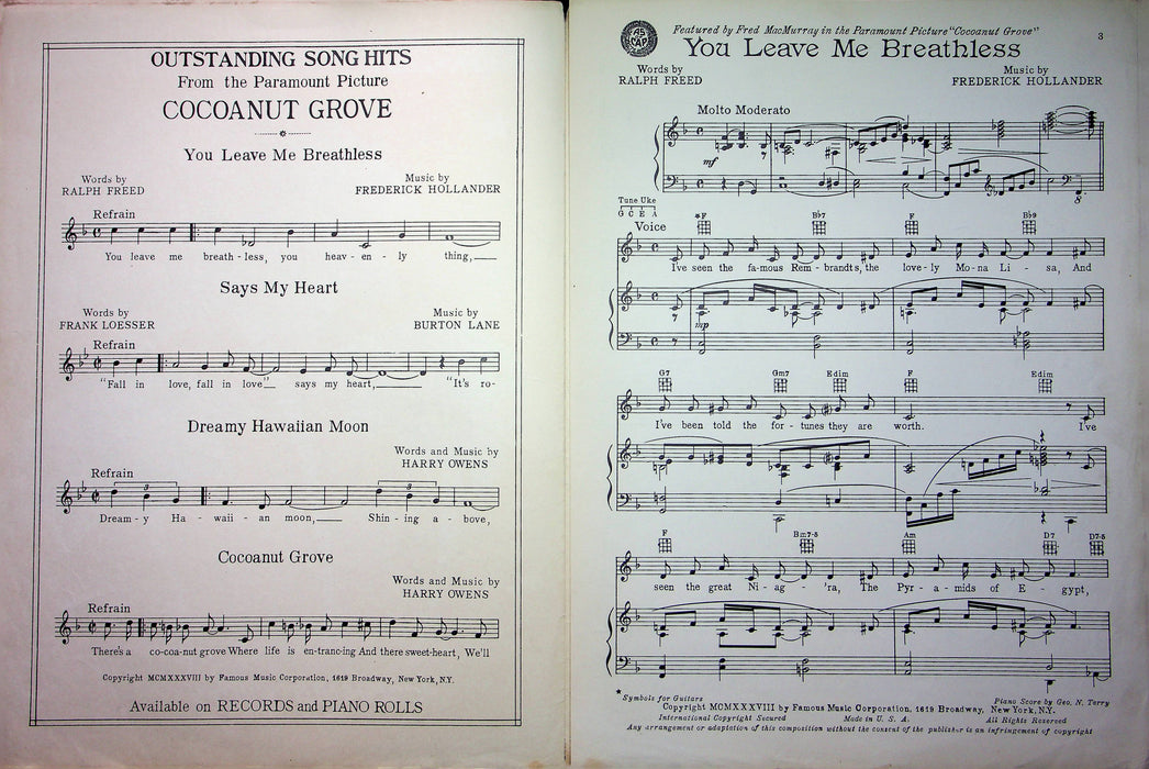 Cocoanut Grove Sheet Music You Leave Me Breathless 1938 Freed Frederick Hollande 2