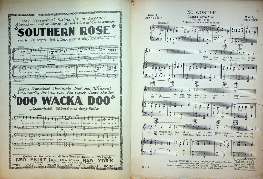 No Wonder That I Love You Sheet Music Joe Burke Benny Davis Piano Vocal 1924 3