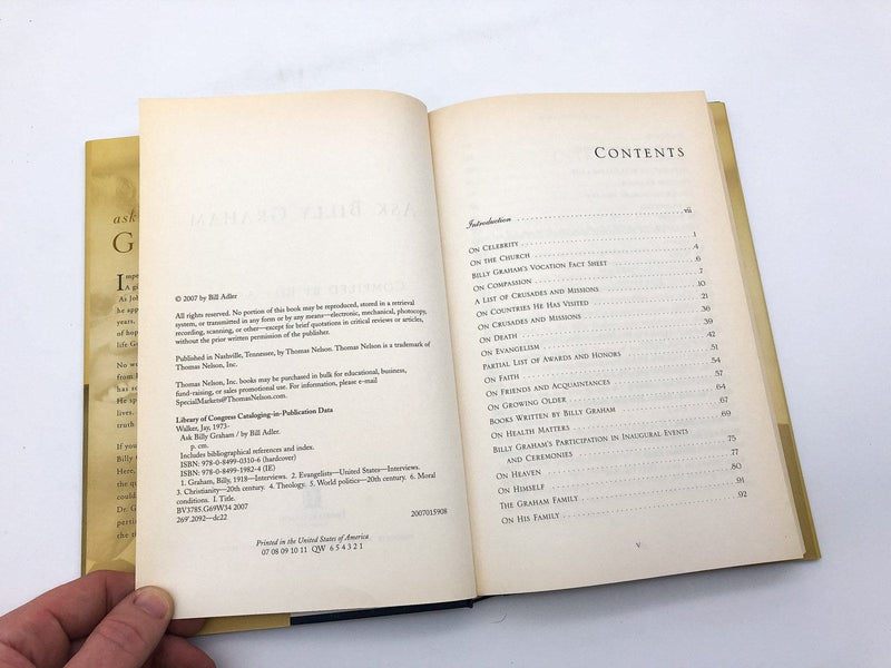 Ask Billy Graham Bill Adler 2007 Thomas Nelson Questions w/ His Answers HC 7