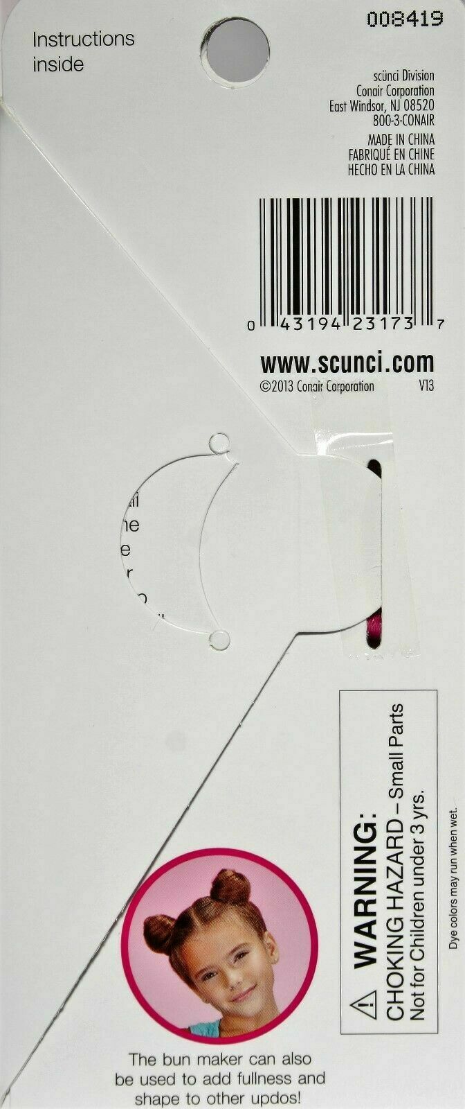 Scunci Girl Bunmaker Hair Bun Maker 8 Piece Kit with Instructions 23173-A 3 Pack