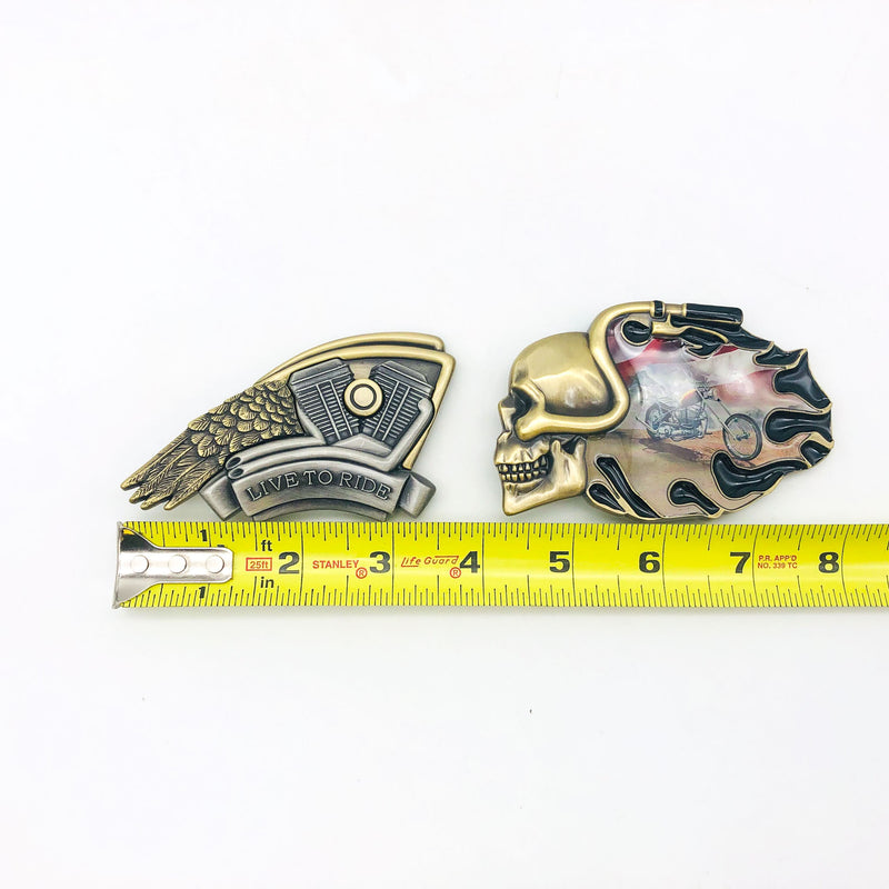 Pewter Belt Buckle Ride Hard Live To Ride Motorcycle Biker Eagle Skull Flames