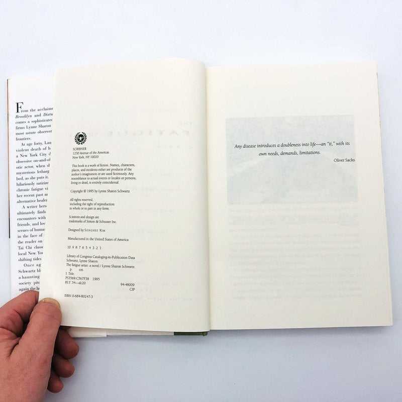 The Fatigue Artist Hardcover Lynne Sharon Schwartz 1995 1st Edition 1st Print 9
