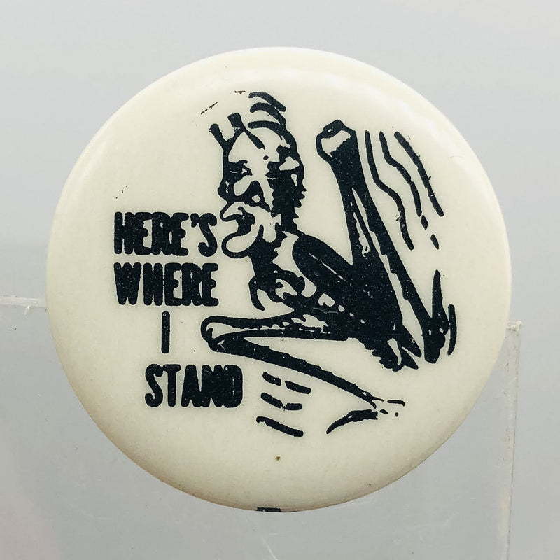 Vintage Political Cartoon Button Pinback 1" Here's Where I Stand Grasshopper