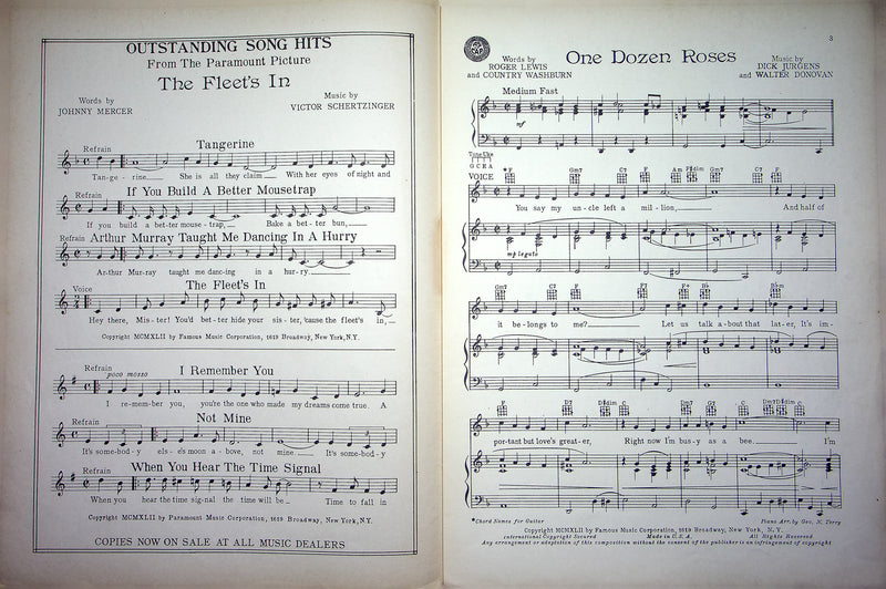 Vintage Sheet Music One Dozen Roses 1942 Jurgens Washburn Lewis Donovan Piano 2