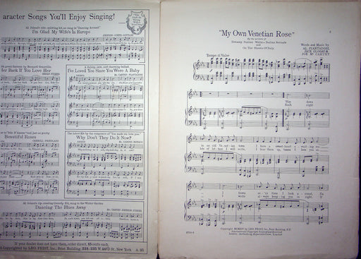 Sheet Music My Own Venetian Rose Al Piantadosi Jack Glogau Joe McCarthy 1915 2
