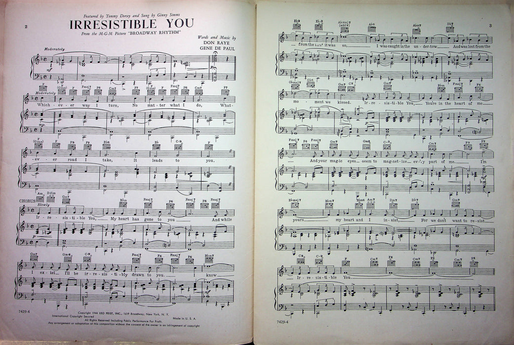 Broadway Rhythm Sheet Music Irresistible You 1944 George Murphy Ginny Simms Raye 2