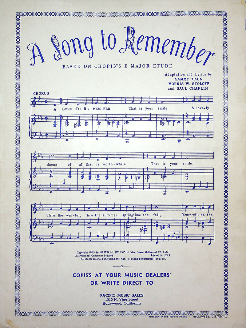 Sheet Music Lily Belle Frank Sinatra Dave Franklin Irving Taylor 1945 WW2 Song 3