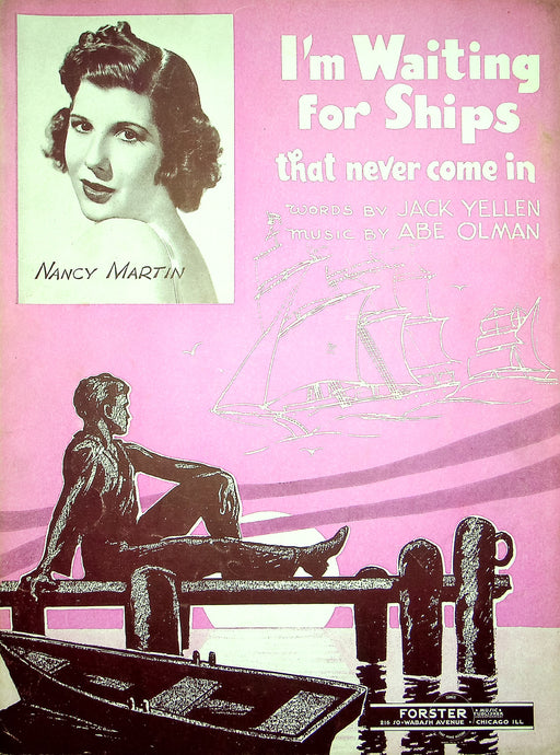 Vintage Sheet Music I'm Waiting For Ships That Never Come Nancy Martin 1919 WW1 1