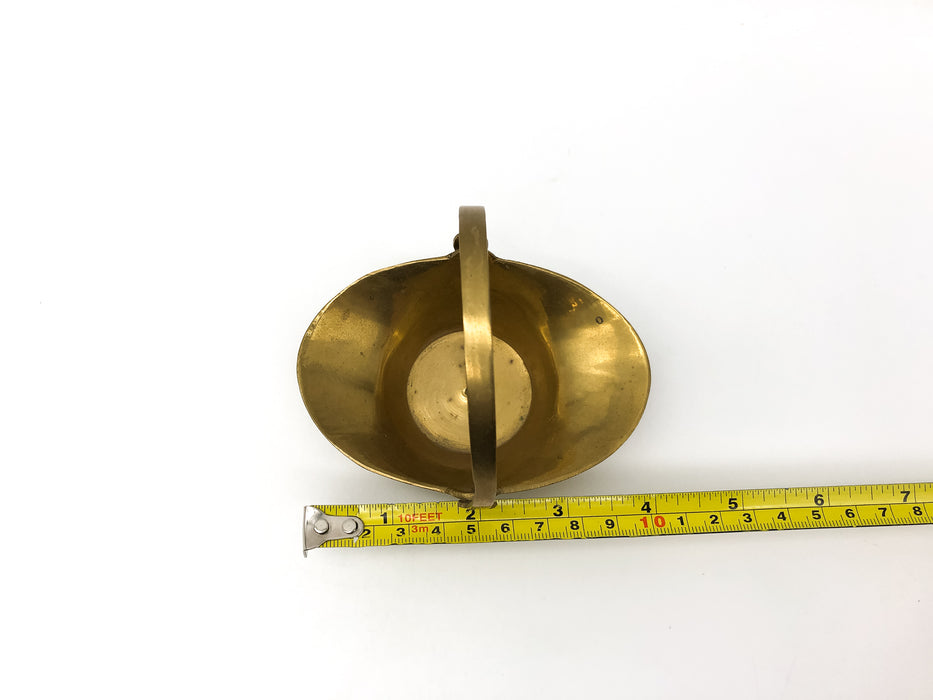 Vintage Brass Basket Handled Miniature Made in India Trinket Bowl 3.5in Tall