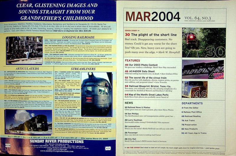 Trains Railroading Magazine March 2004 Vol 64 No 3 Heavy Cars Crush Short Lines?