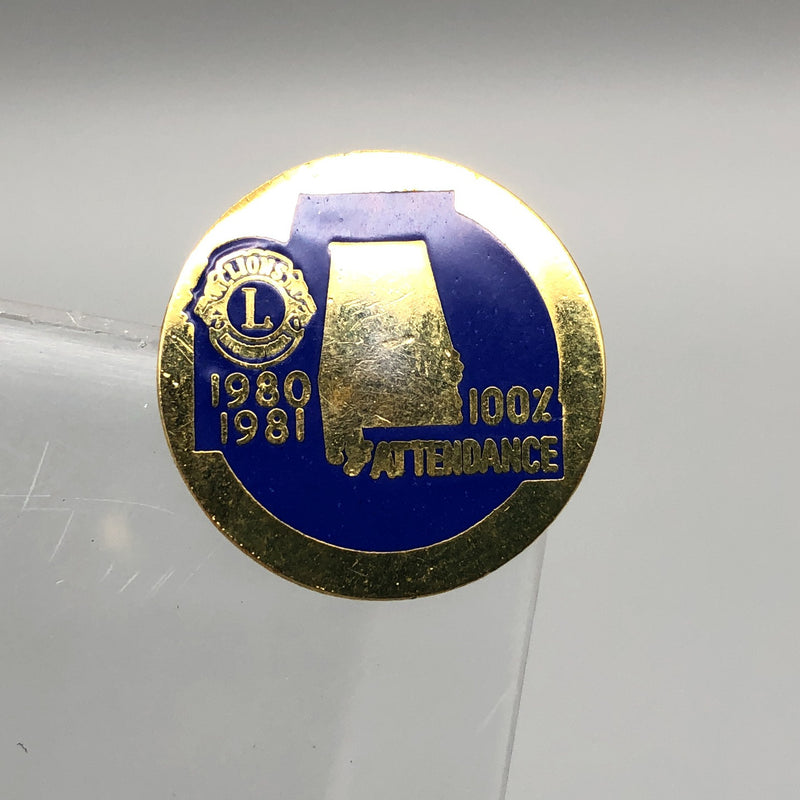 Vintage Lions Club International Lapel Pin 100 Percent Attendance Blue Gold