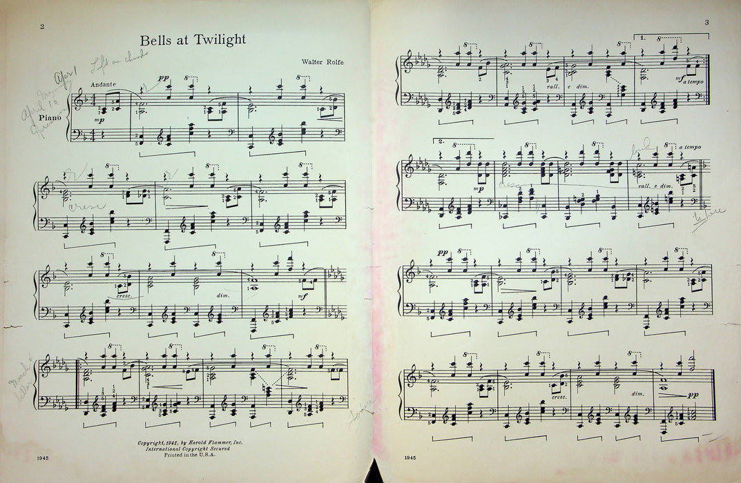 Bells At Twilight Sheet Music Walter Rolfe Piano Song 1941 Copy Version 2