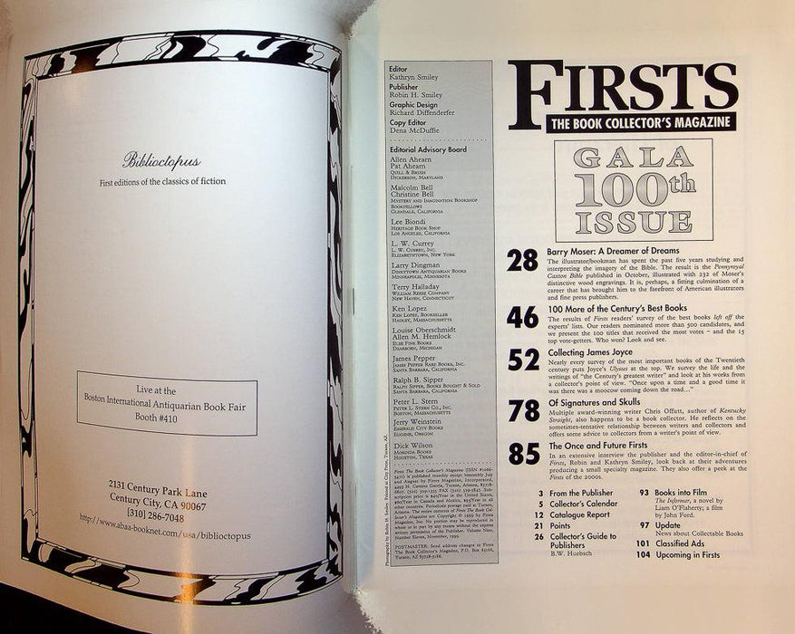 Firsts Magazine November 1999 Vol 9 No 11 James Joyce & Barry Moser 2