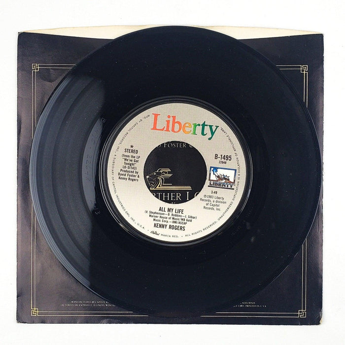 Kenny Rogers All My Life Record 45 RPM Single B-1495 Liberty 1983 3