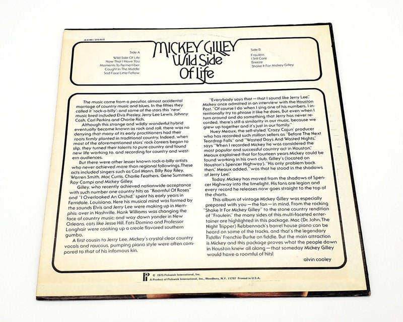 Mickey Gilley Wild Side Of Life 33 RPM LP Record Pickwick 1975 JS-6180 2