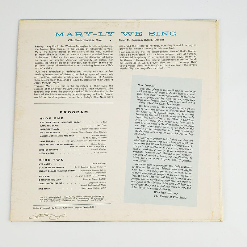 Villa Maria Novitate Choir Mary-Ly We Sing Record 33 RPM LP RCA 1957 2