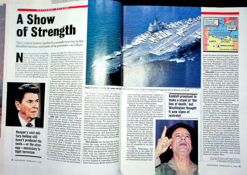 Newsweek Magazine February 3 1986 David Letterman Reagan USS Saratoga To Libya