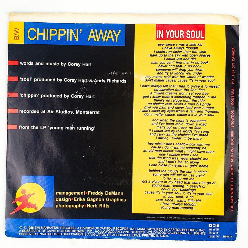 Corey Hart In Your Soul Record 45 RPM Single PB-50134 EMI 1988 Promo 2