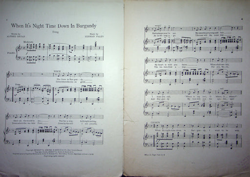 Sheet Music When Its Night Time Down In Burgundy Alfred Bryan H Paley 1914 Cpy2 2