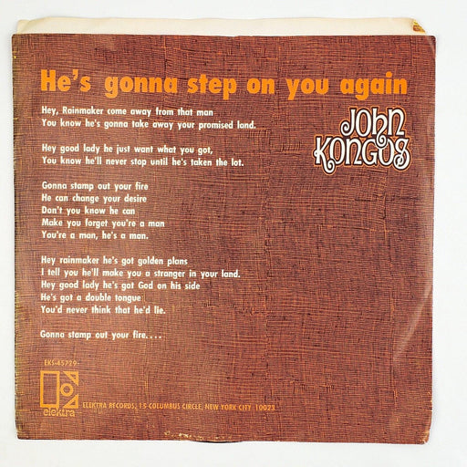 John Kongos He's Gonna Step On You Again 45 Single Record Elektra 1971 PROMO 2