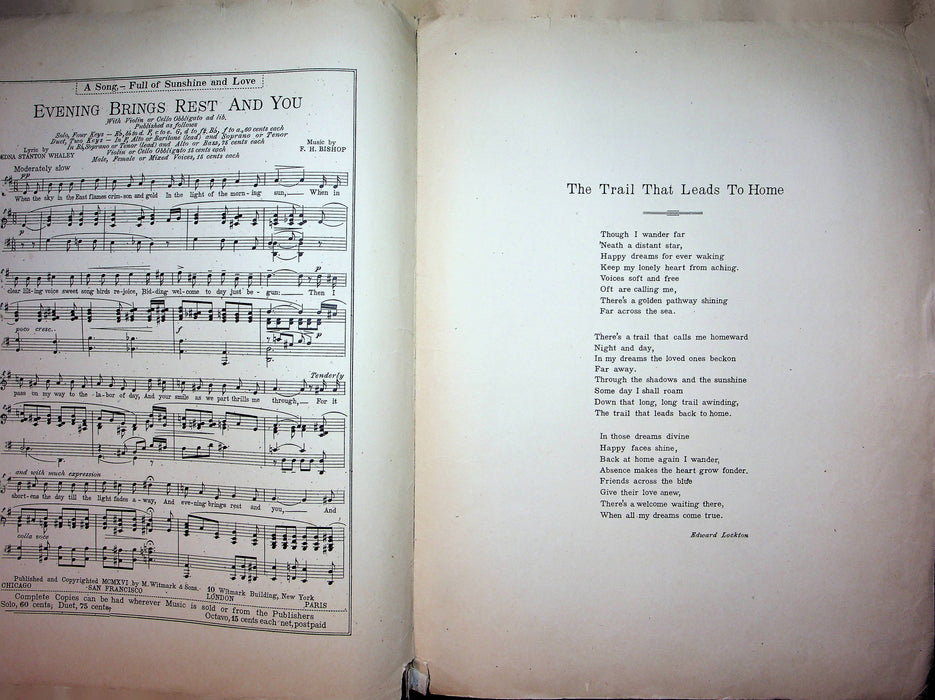 The Trail That Leads to Home Vintage Sheet Music Edward Lockton 1916 Piano Song 2