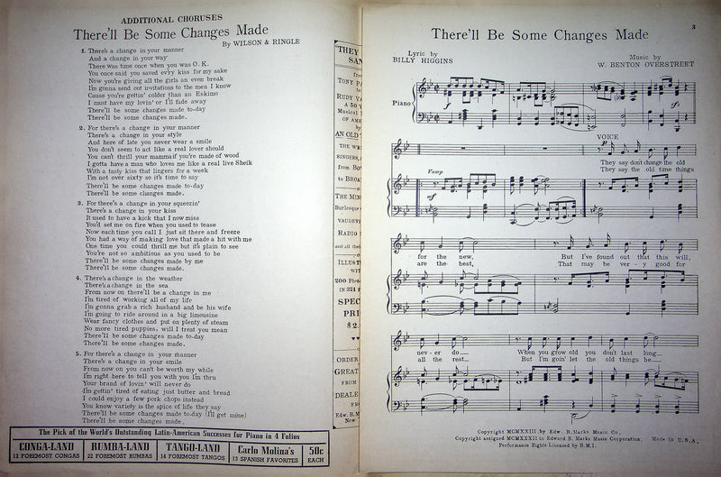 Vintage Sheet Music There'll Be Some Changes Made 1923 Benny Goodman Vocal Piano 3