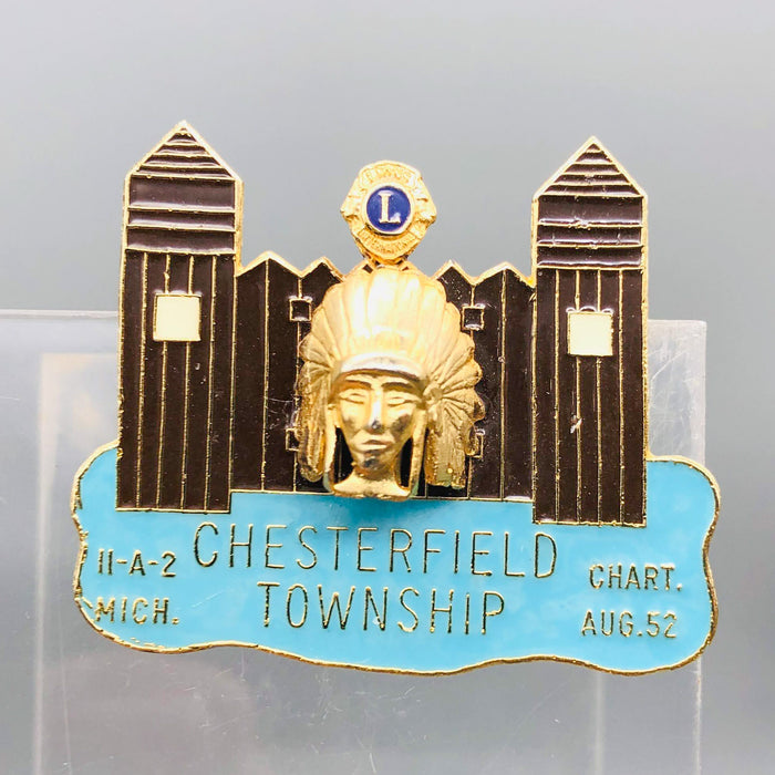 Vintage Lions Club Lapel Pin Pinback Chesterfield Township 11-A-2 Michigan Teal