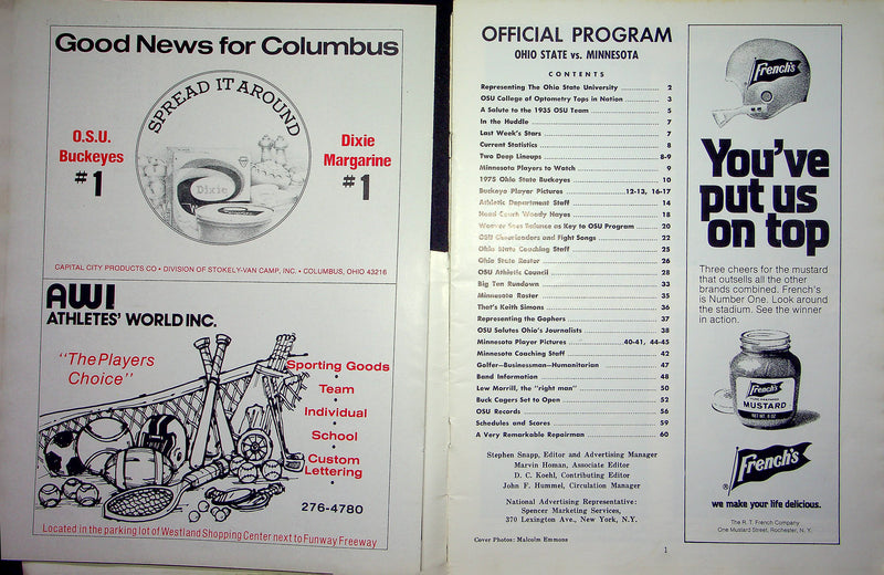 Ohio State Buckeye Football Program Nov 15 1975 Vs. Minnesota Golden Gophers