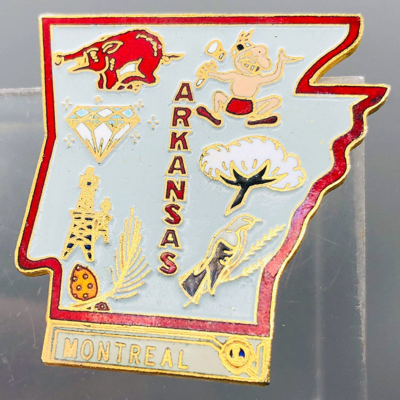 Vintage Lions Club Lapel Pin Pinback Arkansas State Outline Montreal Canada
