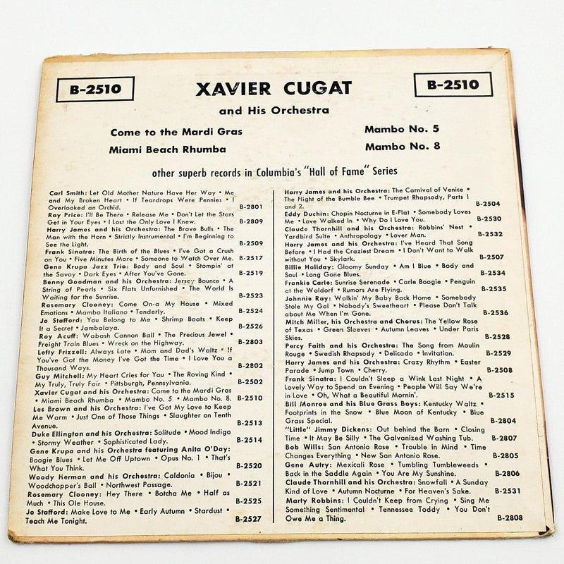 Xavier Cugat Come To The Mardi Gras 45 RPM EP Record Columbia 1957 B-2510 2